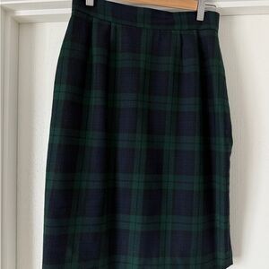Dark Green and Navy Plaid Pencil Skirt